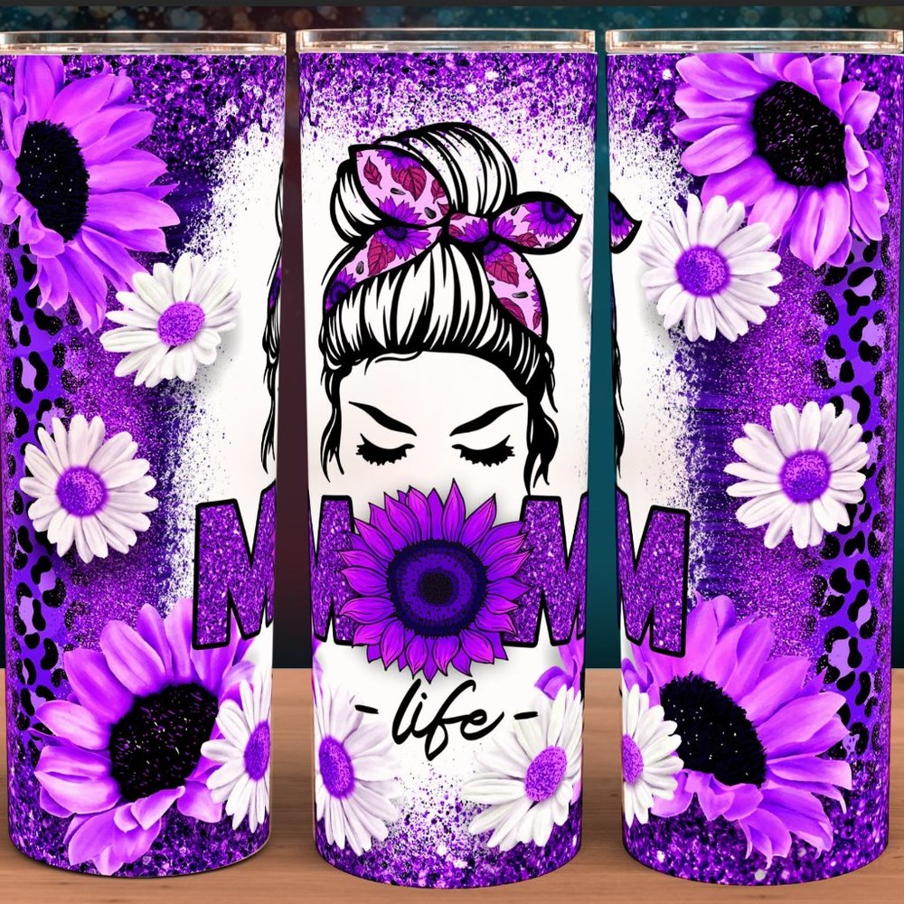 Mom Life Purple Floral Cheetah Print Cup Mug Tumbler 20oz